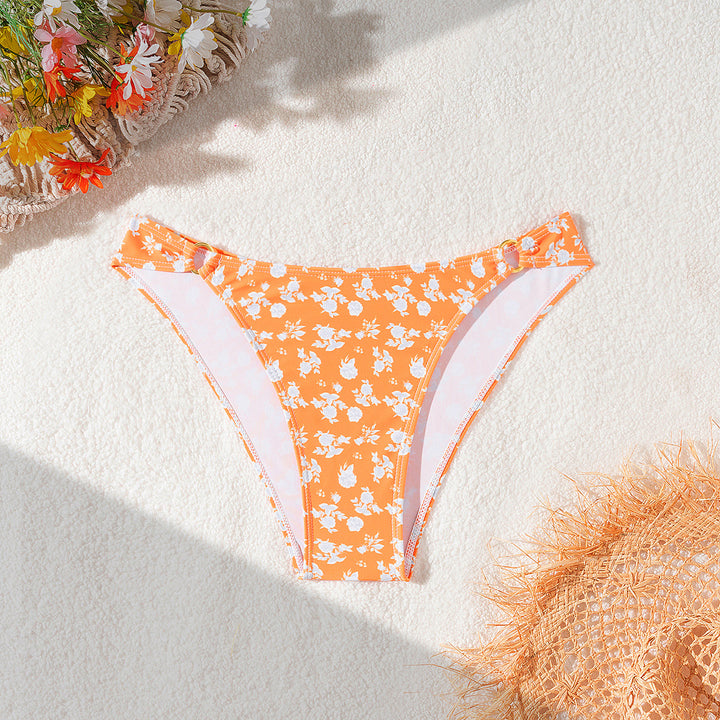 Dame bikini-trusser med blomstermotiv og gyldne accenter Skovae
