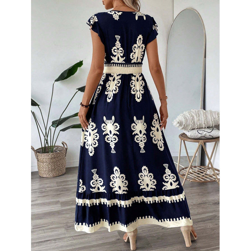 Damer Bohemian Floral Maxi Kjole med smocket talje Stilla