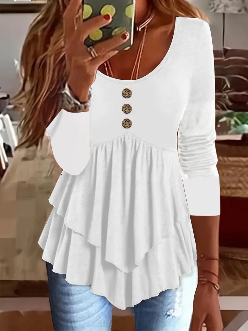 Dame Laget Peplum Overdel med Knapdetaljer Stilla