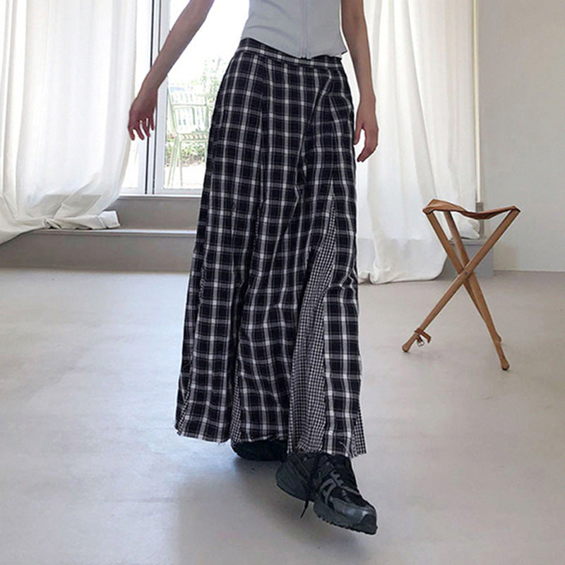 Damen Eleganter Maxirock mit kontrastierenden Karomustern und seitlichen Schlitzen Skovae