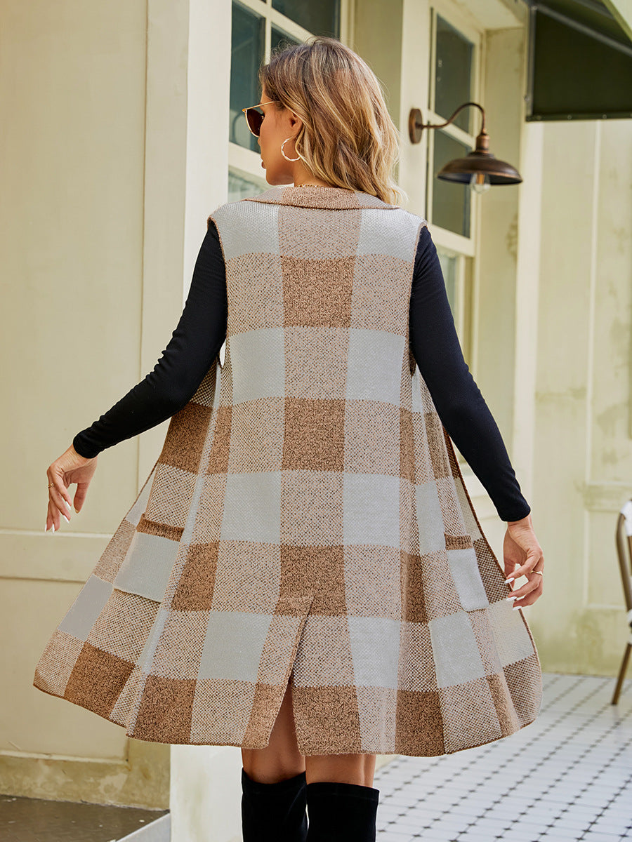 Dame langstrikket vest i ternet design Stilla
