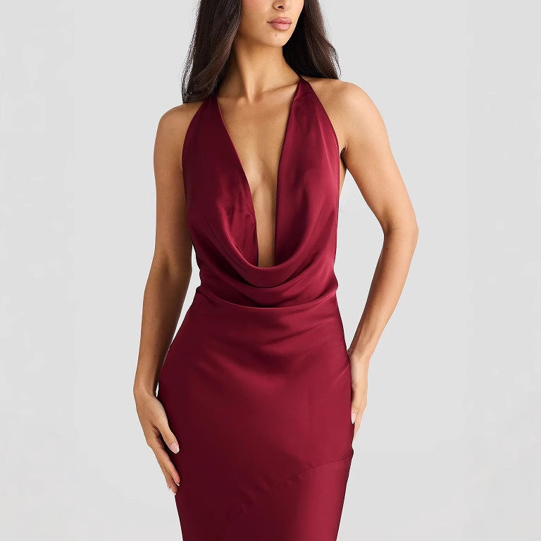 Femme Elegant Deep-V Cowl Neck Aftenkjole Stilla