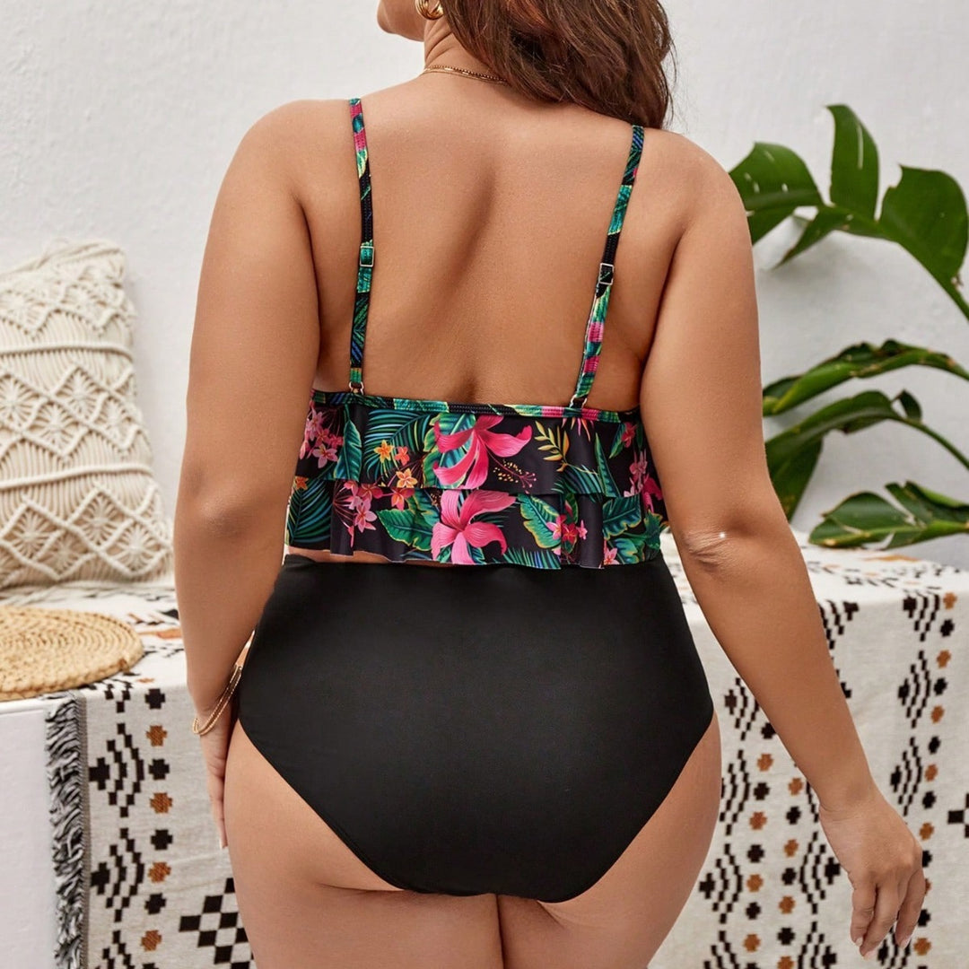 Dame Tankini-sæt med floral volantskæring Skovae