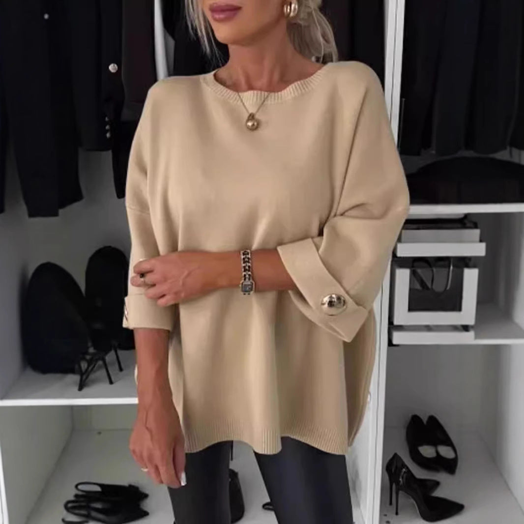 Damer mode oversized sweater med elegante knapdetaljer Stilla