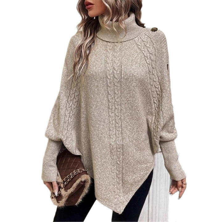 Kvinders hyggelige strikket sweater med rullekrave og knapdetaljer Stilla