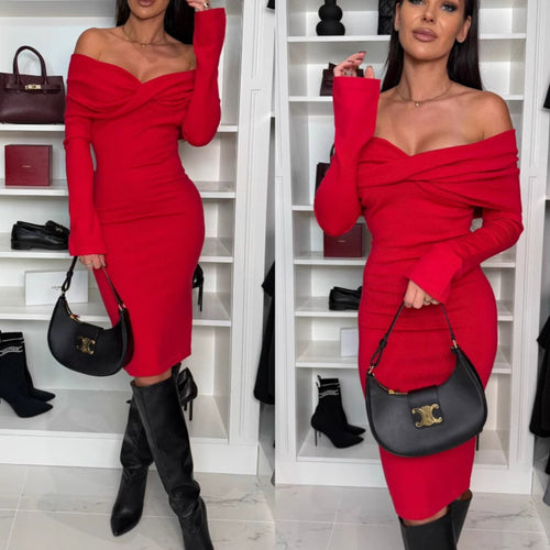 Dame Off-Shoulder Bodycon Midi Kjole Stilla