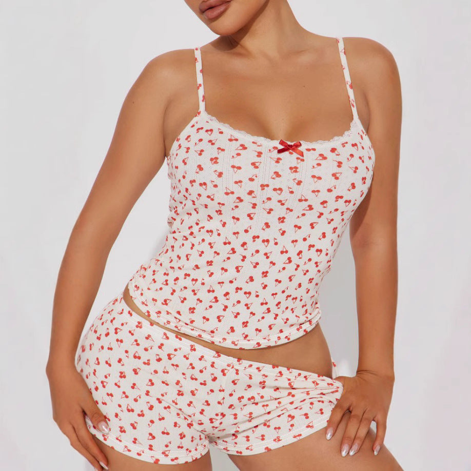 Dame natdragt-sæt med legesygt hjerte-mønster og justerbare stropper Skovae