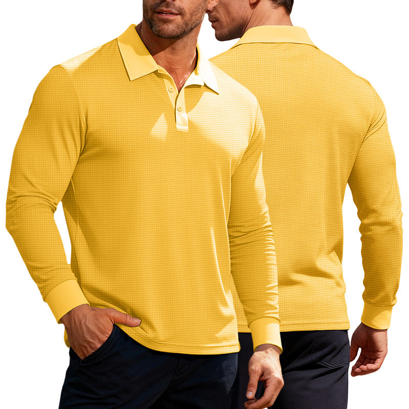 Herrer nan Langarm-Poloshirt i vaffelstrik med slim fit skjult knaplukning og skjortekrave Skovae