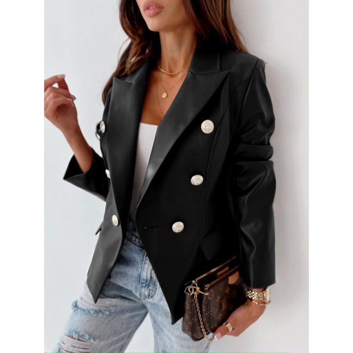 Dame elegant dobbeltknap blazer med strukturerede detaljer og kvalitetsknapper Stilla