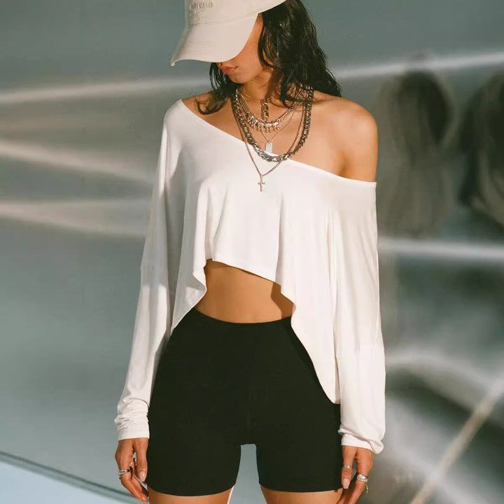 Damen asymmetrisches Crop-Oberteil mit lässigem Schnitt und weichem Stoff Skovae