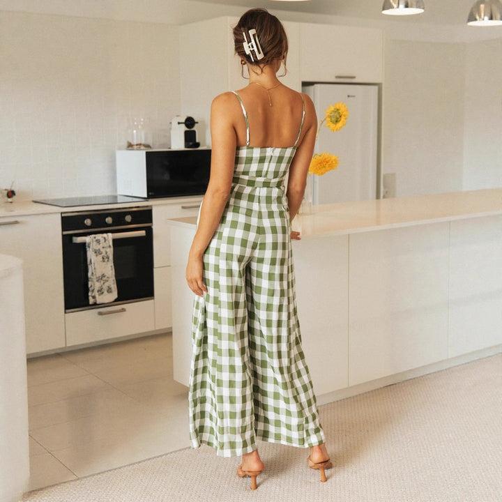 Kvinder jumpsuit med ternet mønster og taljebælte Stilla