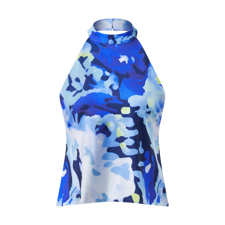 Damer halterneck top med blomstrende design Skovae