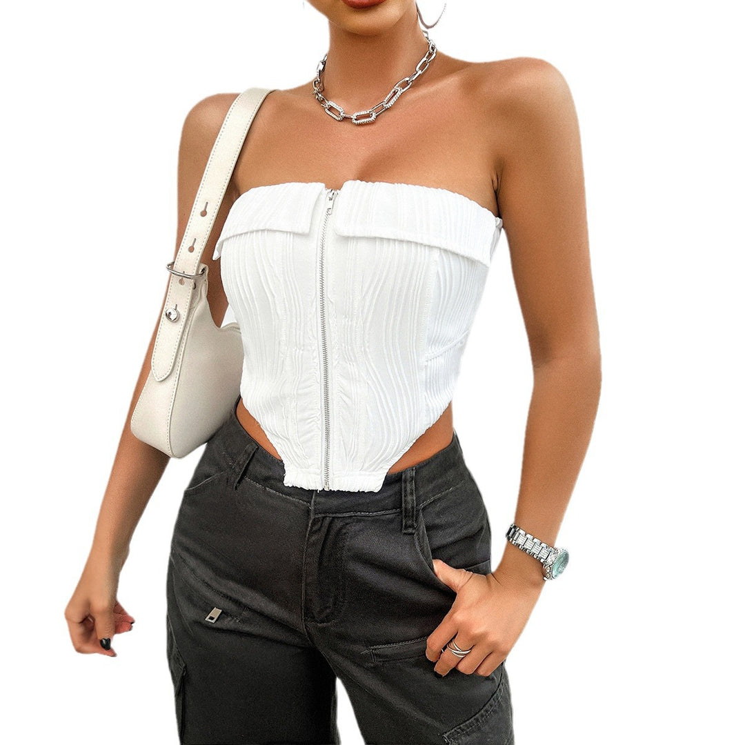 Dame Bustier-top med lynlås og rynket design Stilla