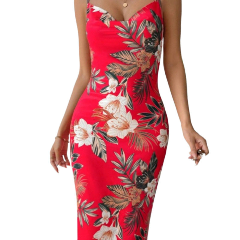 Femme Floral Print Bodycon Midi Kjole Stilla