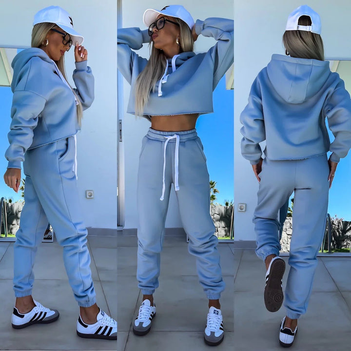 Damer Casual og Trendy Jogging Sæt med Cropped Hoodie og Behagelige Bukser Skovae