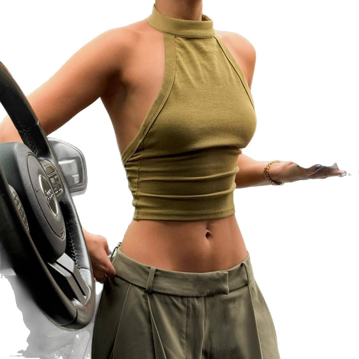 Dame High-Neck Crop-Top i elastisk materiale Skovae
