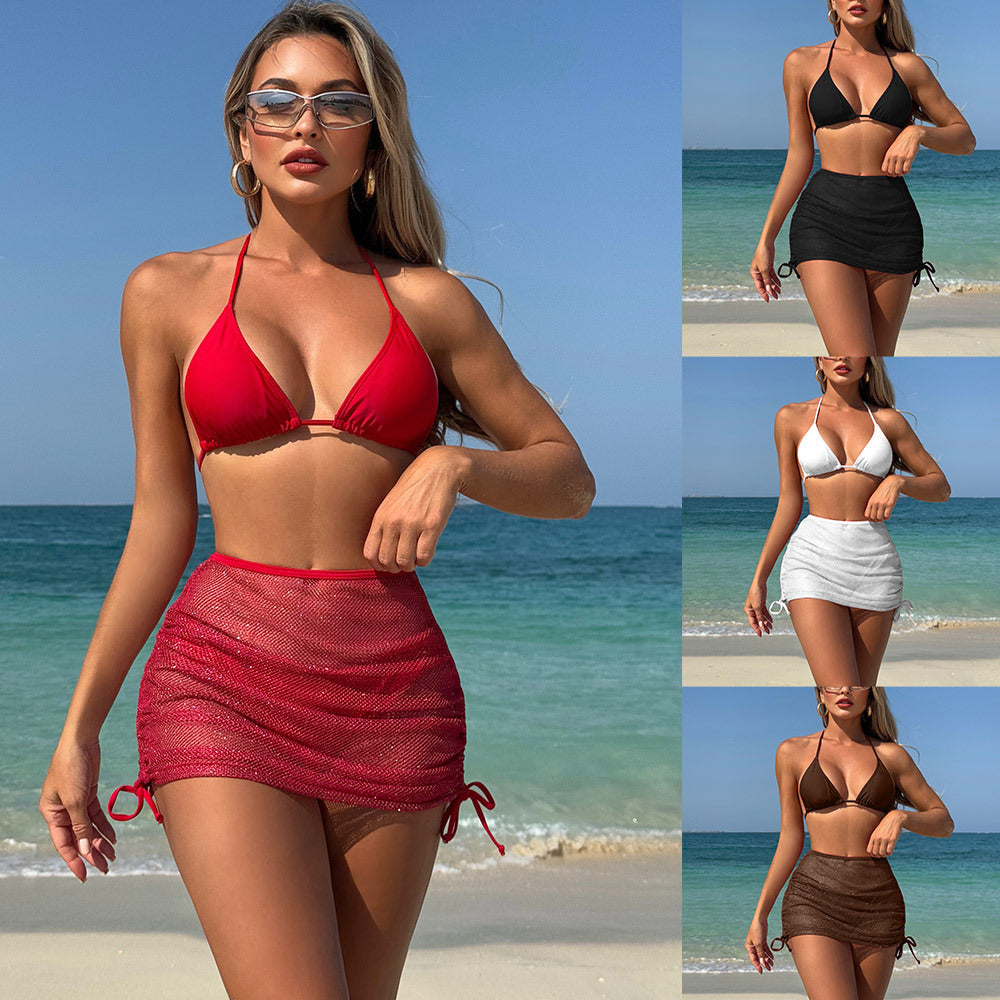 Femme Triangle Bikini Sæt med Mesh-Nederdel Stilla