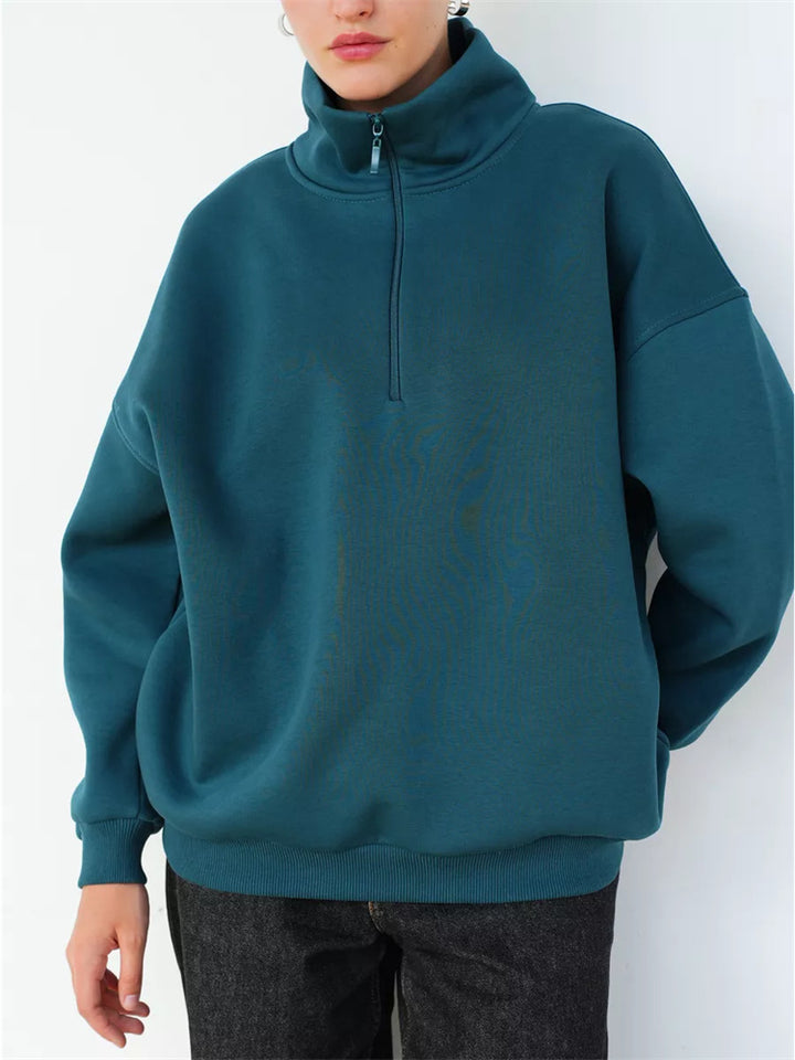 Dame Oversized Sweatshirt med Høj Krave og Lynlås Skovae