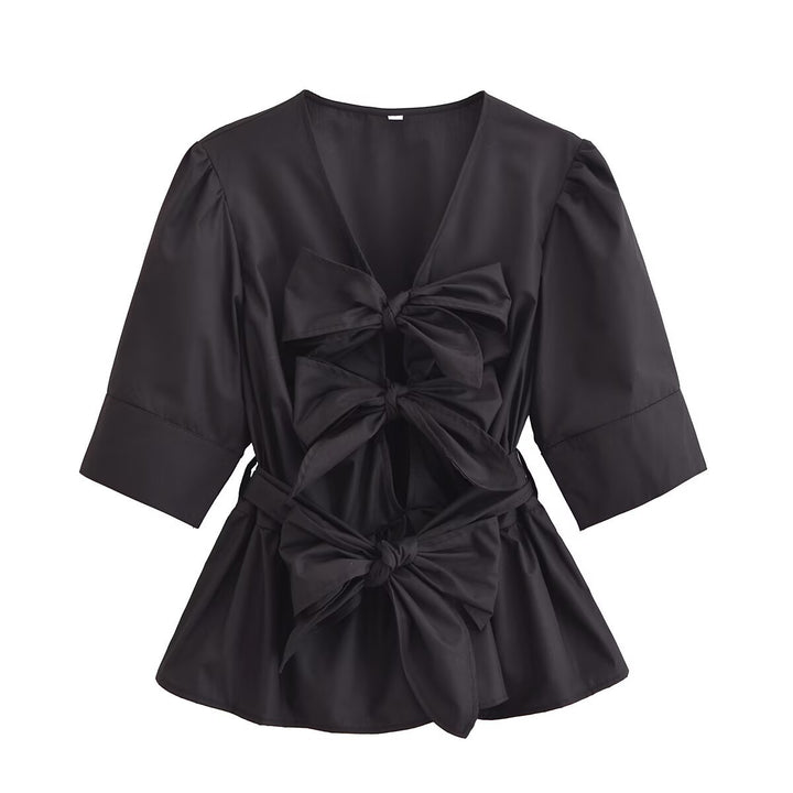 Dame elegant bluse med bånddetaljer Stilla