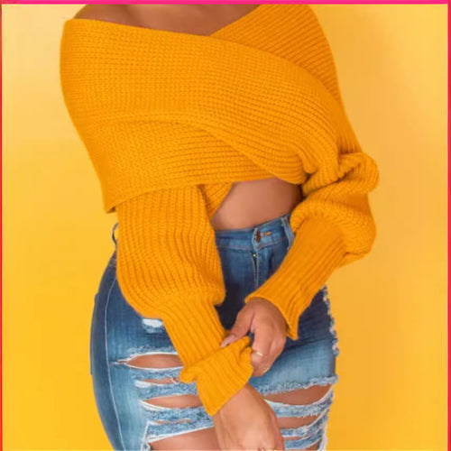Dame Off-Shoulder Strikpullover med bred pasform og afslappet design Stilla