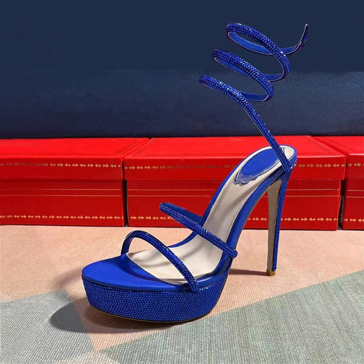 Dame strass-beklædte Stiletto-Plateau-sandaler med spiralaccenter Stilla