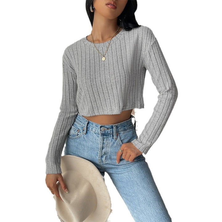 Kvinder cropped sweater med fin ribstrikstruktur og lange ærmer Stilla