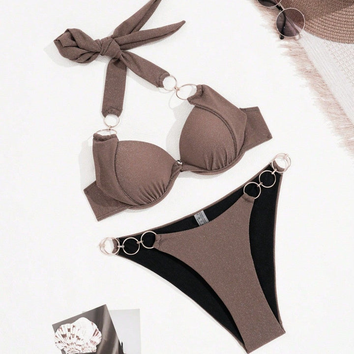 Dame Triangel-Bikini med gyldne ringdetaljer Skovae