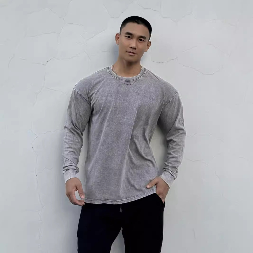 Herrer Langermet T-shirt med unik Vasket-effekt og afslappet Design Stilla