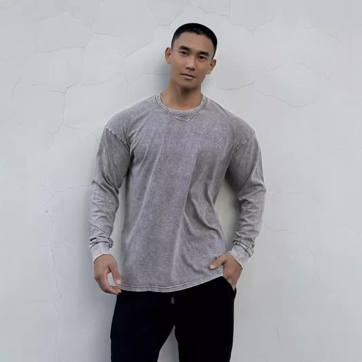 Herrer Langermet T-shirt med unik Vasket-effekt og afslappet Design Stilla