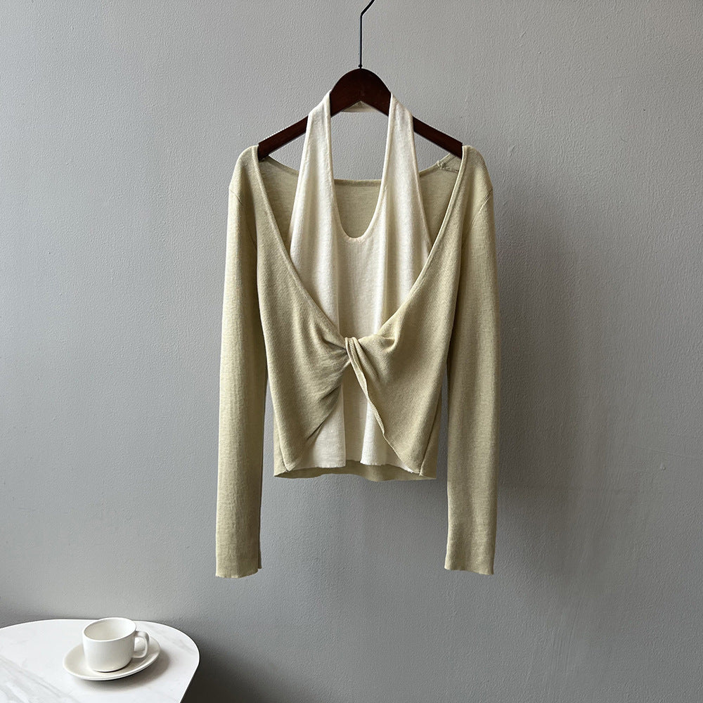 Dame indpakningsoverdel med twist-detalje og elegant kreppstoff Stilla