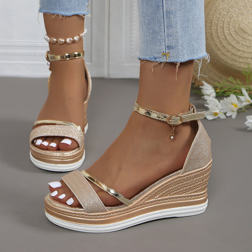 Dame Wedge-sandaler med fashionable remme og stilfuldt glimmerdesign Stilla