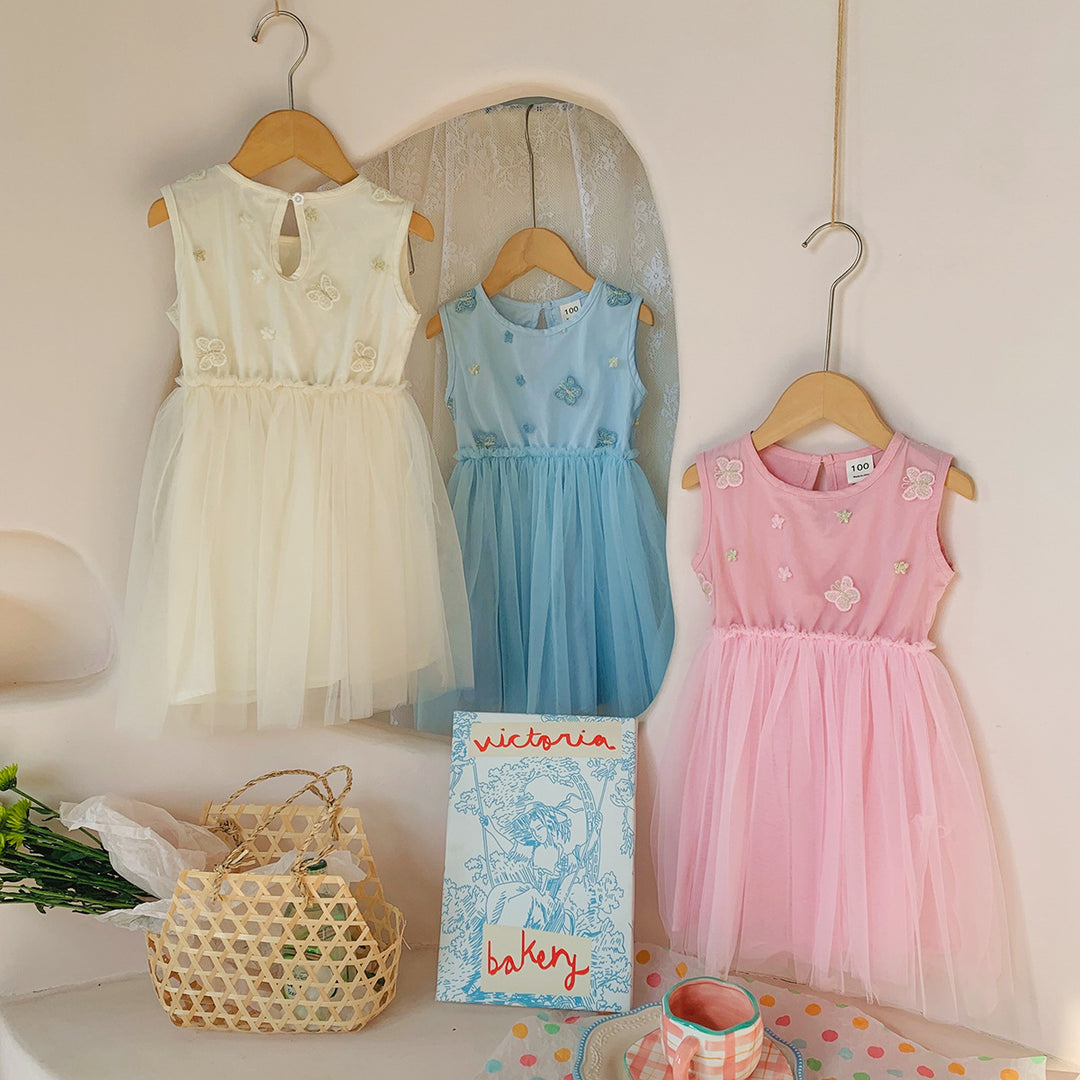 Pige Elegant Broderet Tyllkjole Stilla