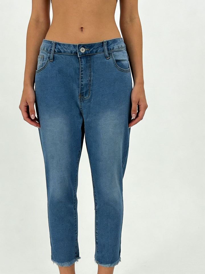 Damer casual High-Waist jeans med frynset kant og trendy snit Skovae