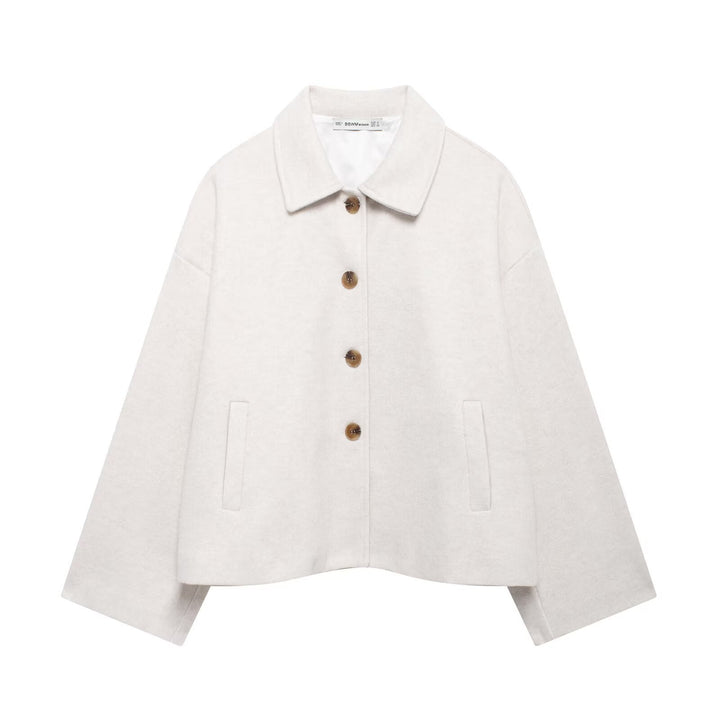 Dame cropped overgangsjakke med praktiske knapdetaljer og store lommer Stilla