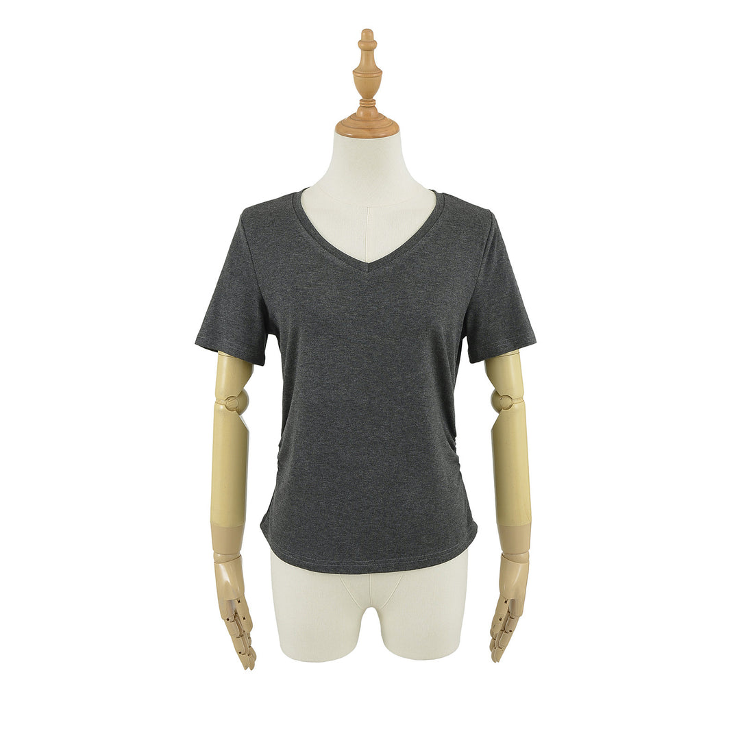 Dame afslappet kortærmet V-hals T-shirt med ruching Stilla