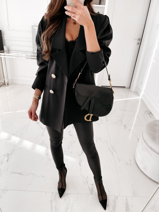 Dame Elegant Oversize-Blazer med dobbelt knaplukning Stilla