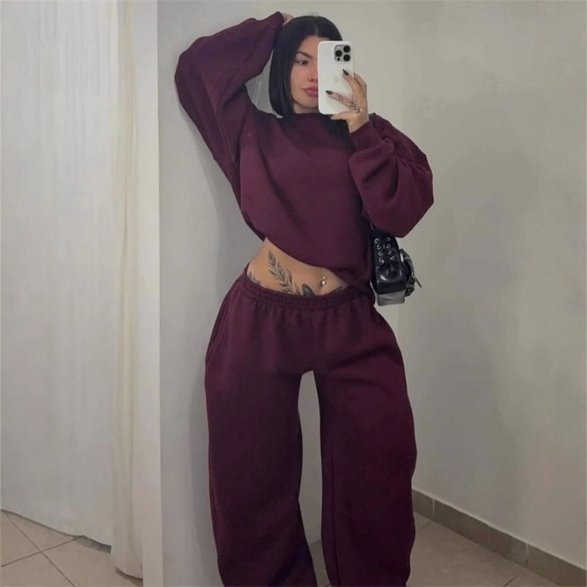 Kvinders Komfortable Sæt af Korte Sweatshirts og Bred Joggingbukser Skovae