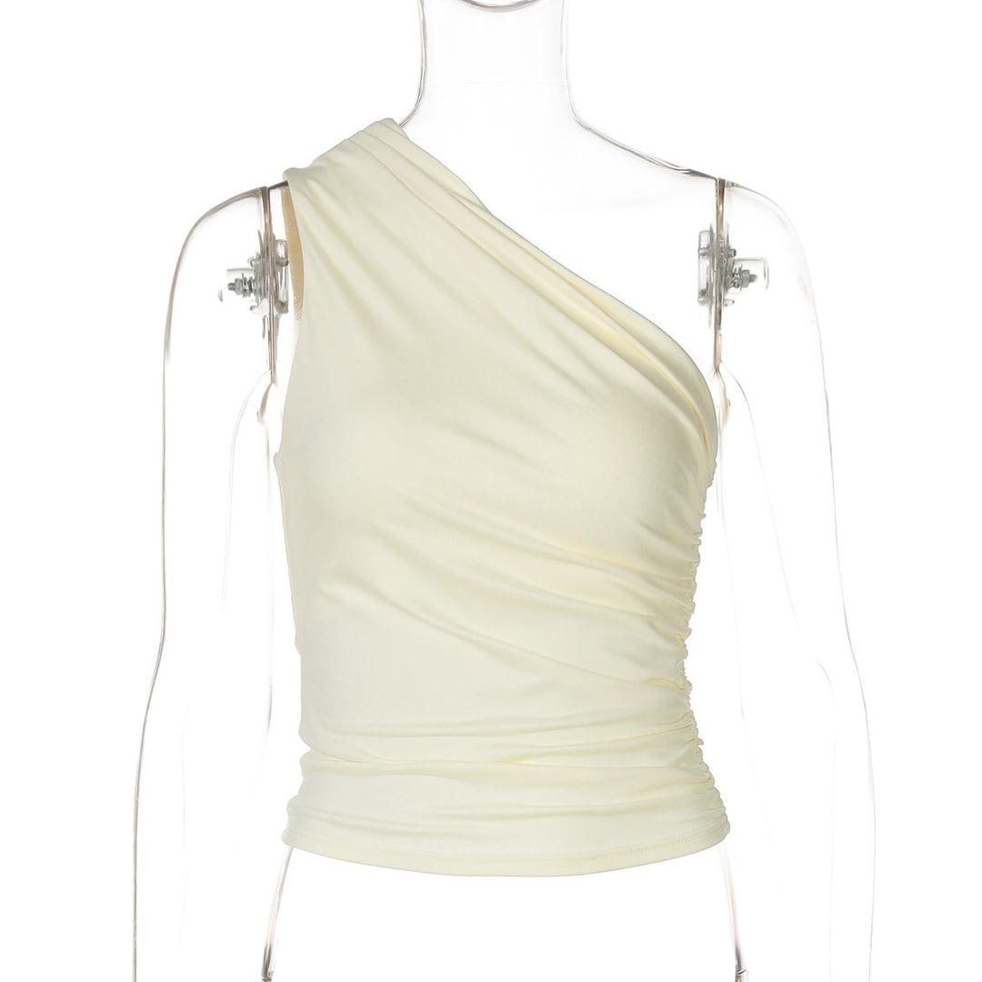 Dame Asymmetrisk Vikkel Top i elastisk materiale med rynk Stilla