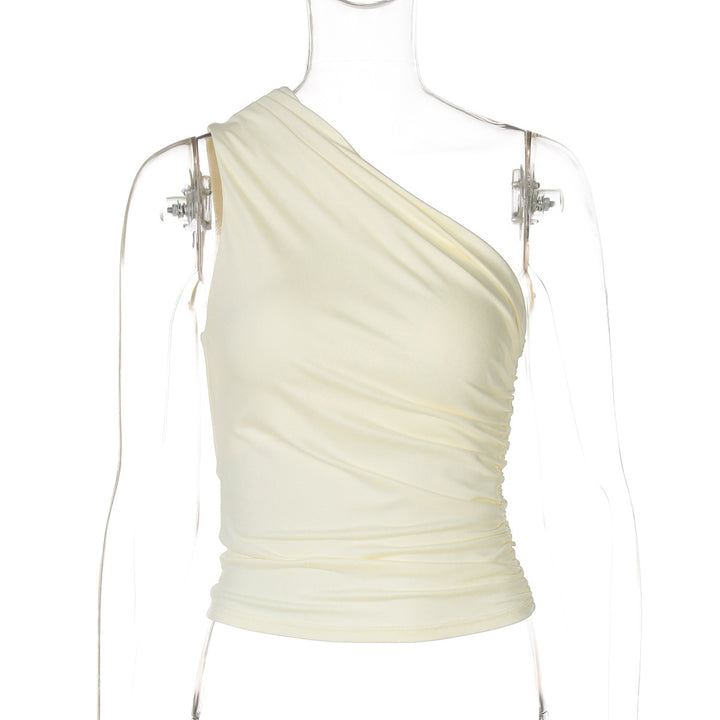 Dame Asymmetrisk Vikkel Top i elastisk materiale med rynk Stilla