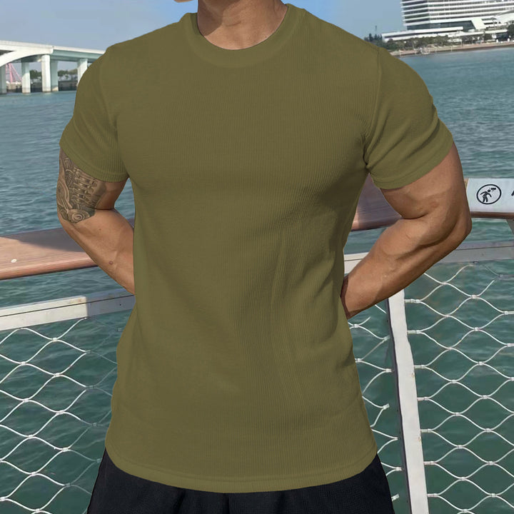 Herrer Sportslig Kortærmet Rib-T-Shirt med kropsnær pasform Stilla
