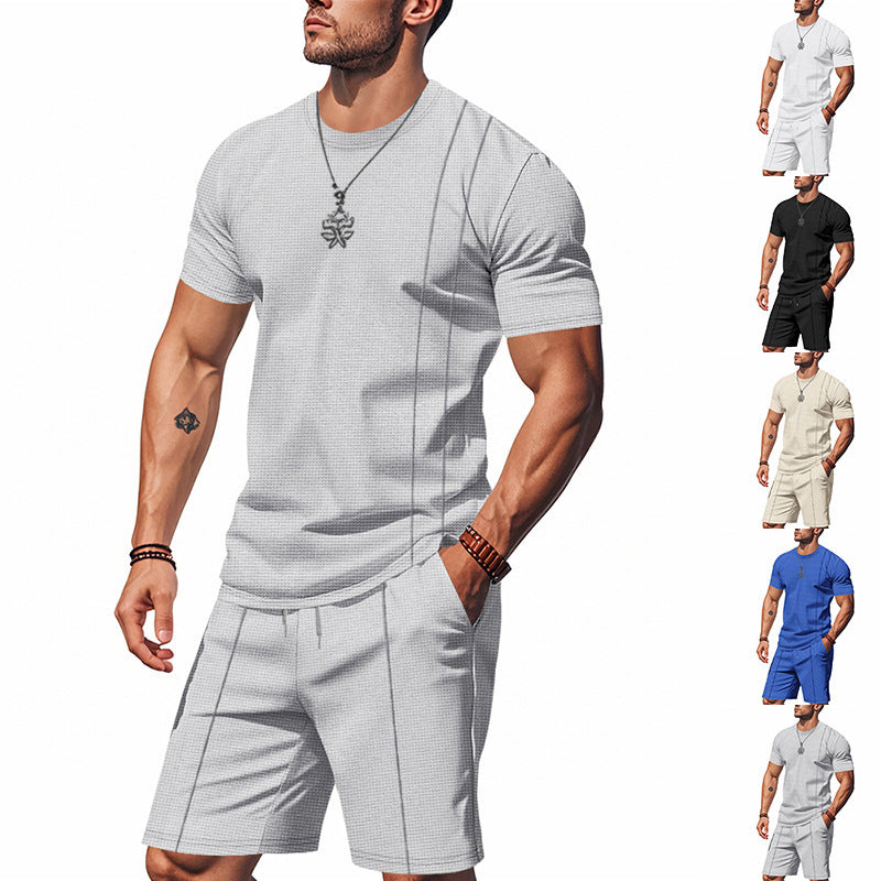 Herrer nan åndbart struktujersæts-kortærmet skjorte med matchende plissee-bukser Skovae