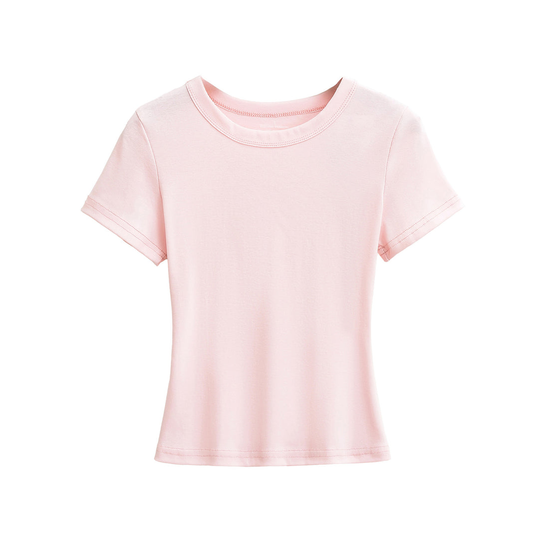 Dame klassisk Basic-T-shirt med elastisk bomuldsblanding og tætsiddende snit Stilla