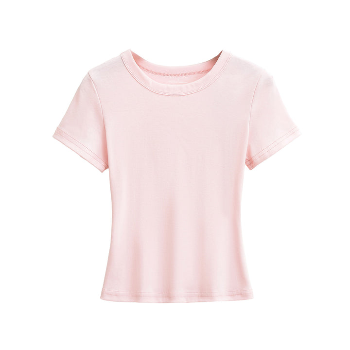 Dame klassisk Basic-T-shirt med elastisk bomuldsblanding og tætsiddende snit Stilla