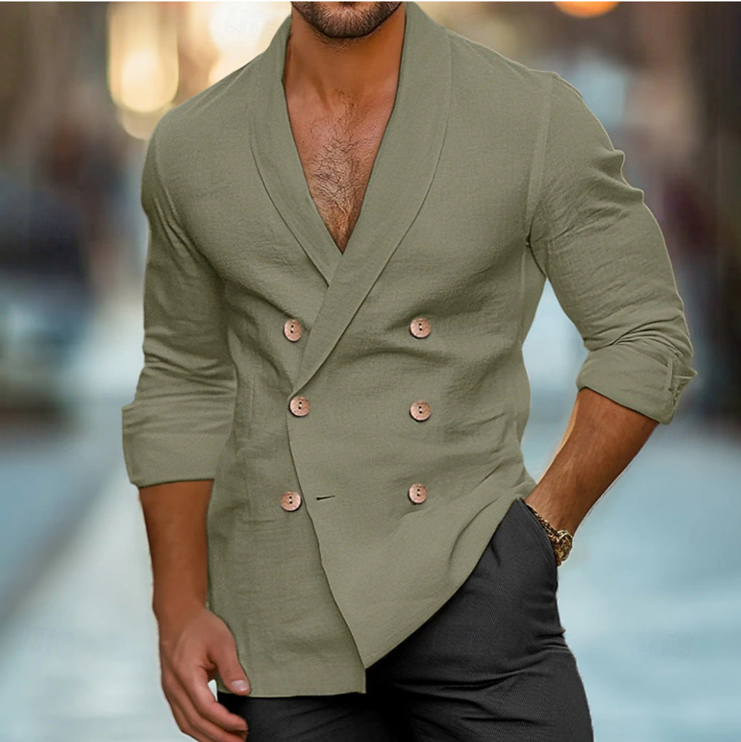 Herrer moderne linned blazer med dobbelte knaplukninger og reverskrave Stilla