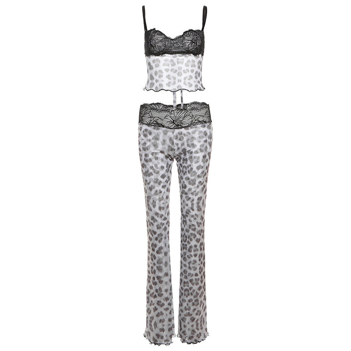 Dame spids-loungewear-sæt med gennemsigtigt top og loose bukser Stilla