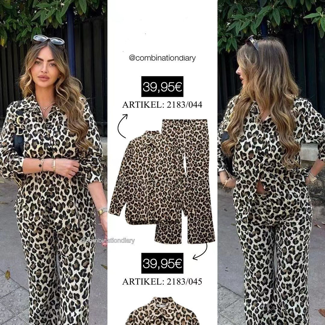 Dame brede linnedbukser i trendy leopardprint Stilla