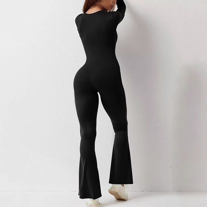 Dame Elegant Langærmet Jumpsuit med dyb kvadratisk U-hals og flatterende snit Stilla