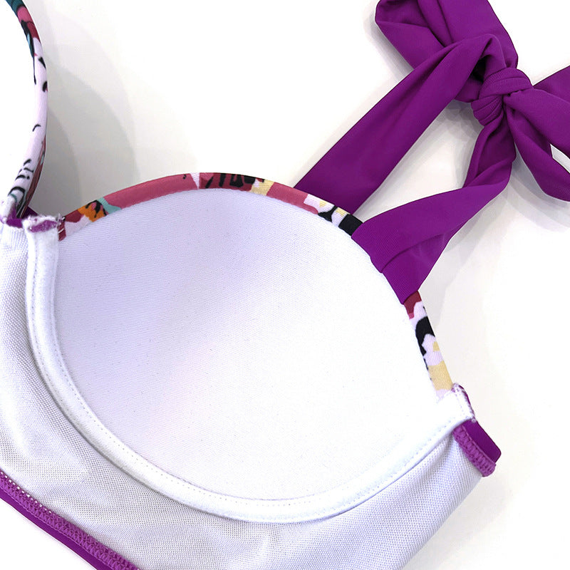 Dame Højtaljet Bikini-Sæt med blomsterprint Bustier-Overdel og justerbare stropper Stilla