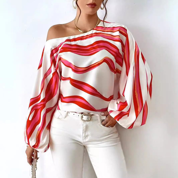 Dame Off-Shoulder Satin Bluse med ballonærmer Stilla