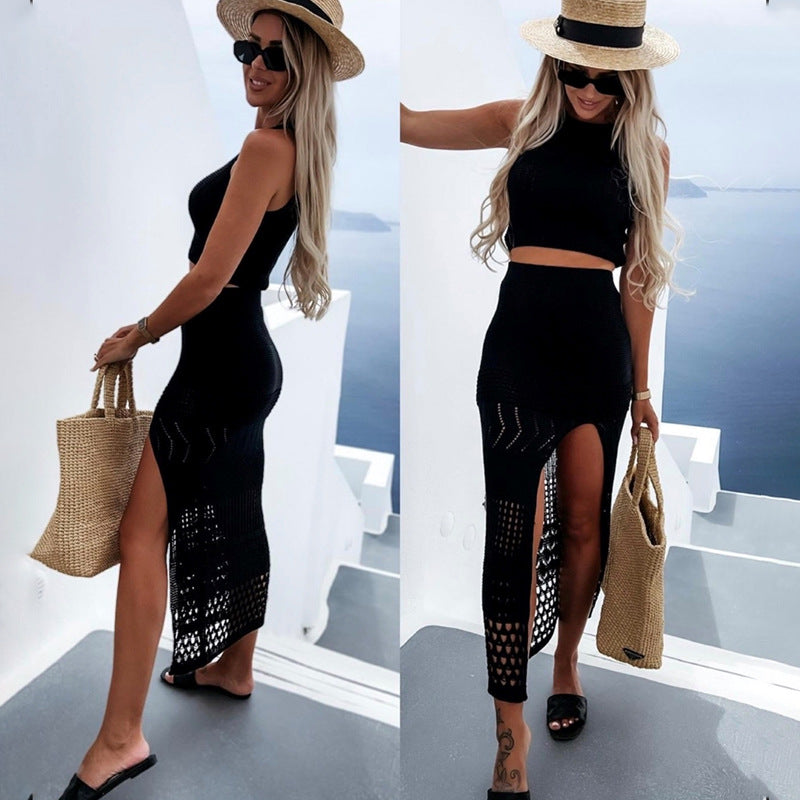 Dame Knit Crop Top og Maxi Skirt Stilla